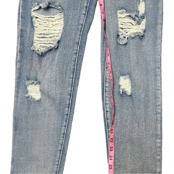 Fashion Nova Light Denim Distressed Blue Overalls Sz S Country Western Festival - Picture 5 of 6